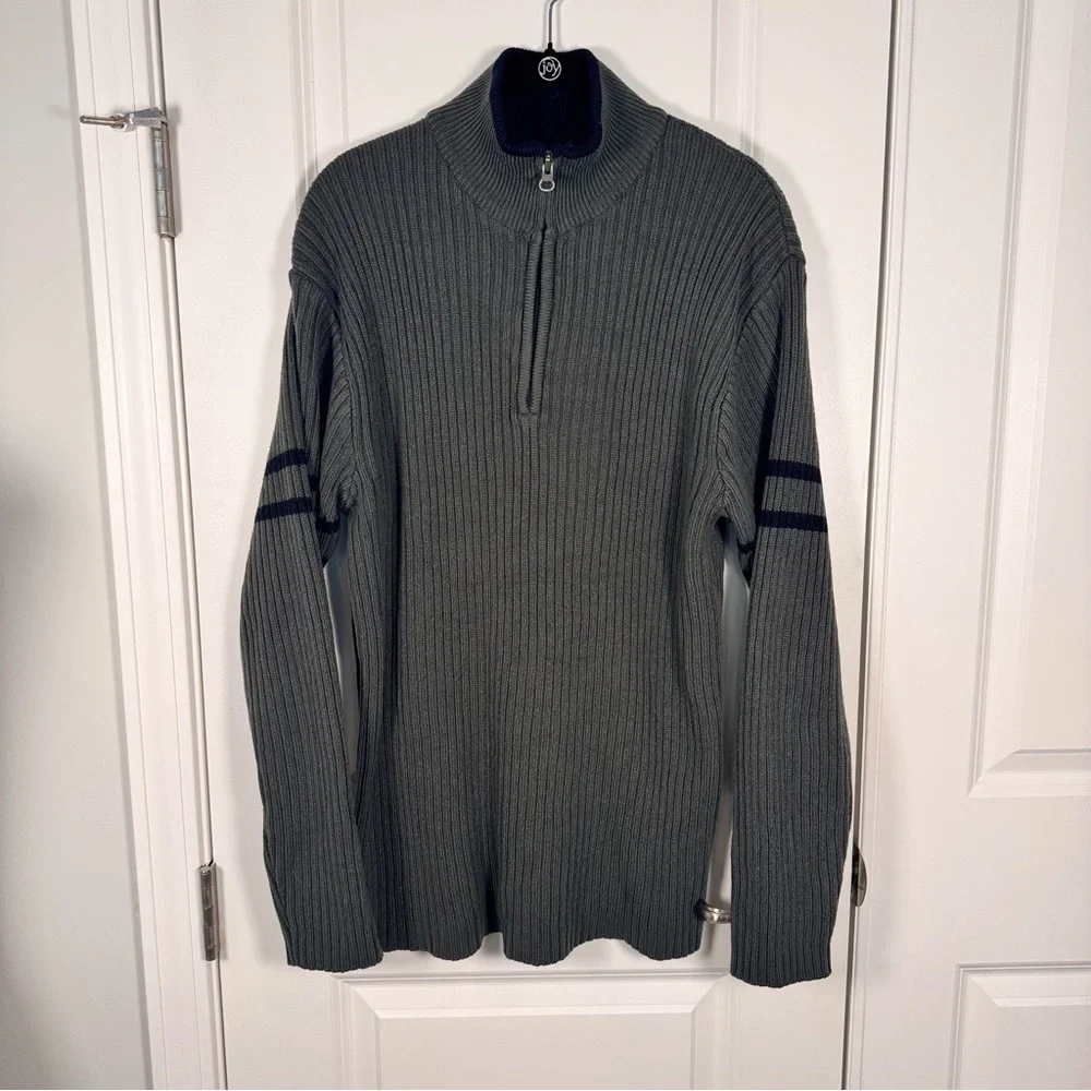 Men’s Thick Ribbed Quarter Zip Sweater XL Olive Cozy Cabin Core Gorpcore Office